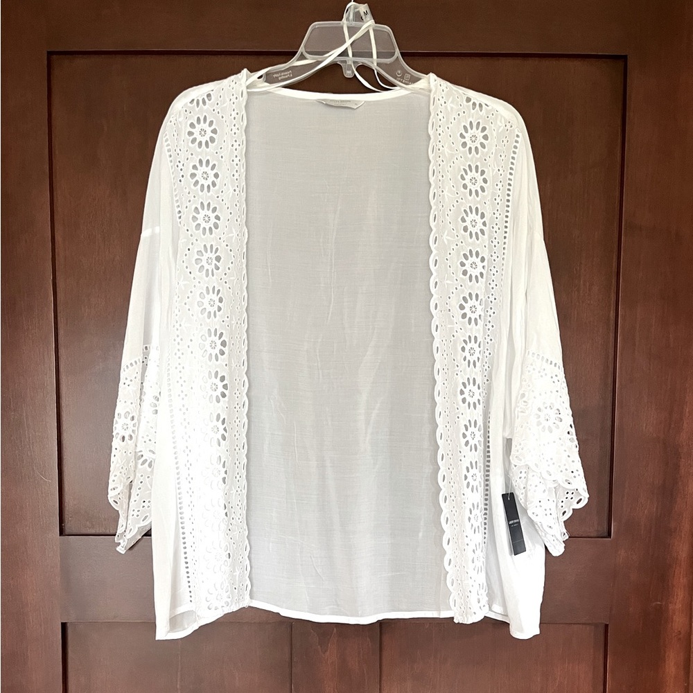 Lucky Brand Womens Size OS white Kimono 3/4 Sleeve Open Front. NWT